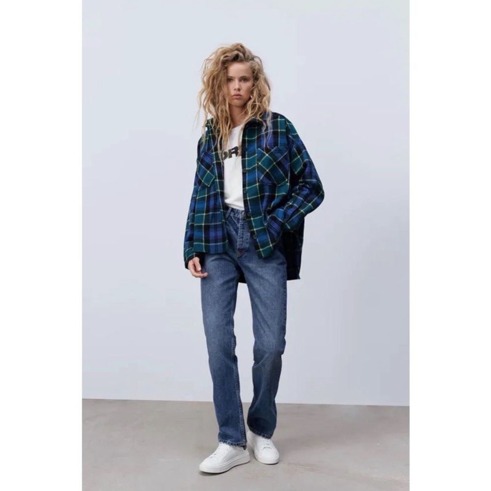 ZARA Oversized Green and Blue Oversized Shirt Shacket NWT - Picture 4 of 11